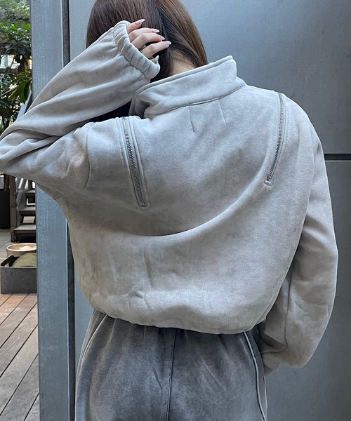 ROGER AND RAW（ロジャーアンドロウ）の「[裏起毛]ショルダージップデザイン スタンドネックジャケット（スウェット・レディース・グレー/ブラック/ホワイト・FREE）」の21枚目の写真