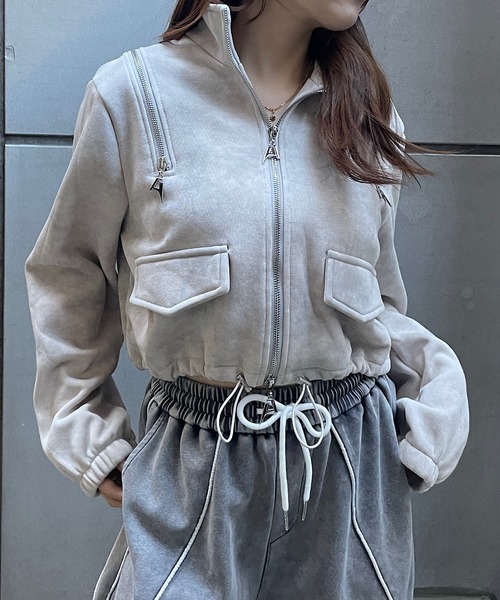ROGER AND RAW（ロジャーアンドロウ）の「[裏起毛]ショルダージップデザイン スタンドネックジャケット（スウェット・レディース・グレー/ブラック/ホワイト・FREE）」の22枚目の写真