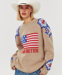 WESTERN FLAG KNIT PULLOVER BEIGE