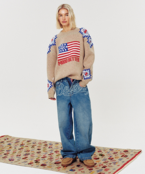 MOODBETTER（ムード ベター）の「WESTERN FLAG KNIT PULLOVER BEIGE（ニット/セーター・レディース・その他・FREE）」の2枚目の写真