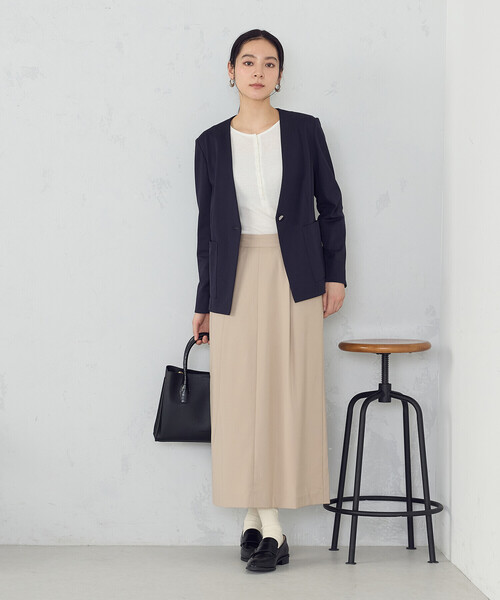 COMME CA ISM(コムサイズム)の「鹿の子ノーカラージャケット(ノーカラージャケット・レディース・ベージュ/ネイビー・X-SMALL/X-LARGE/LARGE/MEDIUM/SMALL)」の3枚目の写真