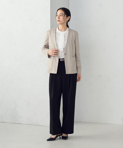 COMME CA ISM(コムサイズム)の「鹿の子ノーカラージャケット(ノーカラージャケット・レディース・ベージュ/ネイビー・X-SMALL/X-LARGE/LARGE/MEDIUM/SMALL)」の8枚目の写真