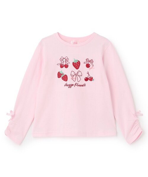 mezzo piano(メゾピアノ)の「イチゴチェリーアップリケ 長袖Tシャツ(Tシャツ/カットソー・キッズ・ミント/ライトピンク・140cm/90cm/120cm/110cm/100cm/130cm)」の1枚目の写真