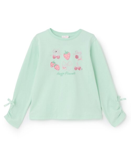 mezzo piano(メゾピアノ)の「イチゴチェリーアップリケ 長袖Tシャツ(Tシャツ/カットソー・キッズ・ミント/ライトピンク・140cm/90cm/120cm/110cm/100cm/130cm)」の2枚目の写真