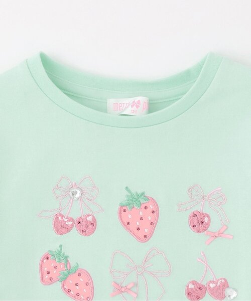 mezzo piano(メゾピアノ)の「イチゴチェリーアップリケ 長袖Tシャツ(Tシャツ/カットソー・キッズ・ミント/ライトピンク・140cm/90cm/120cm/110cm/100cm/130cm)」の4枚目の写真