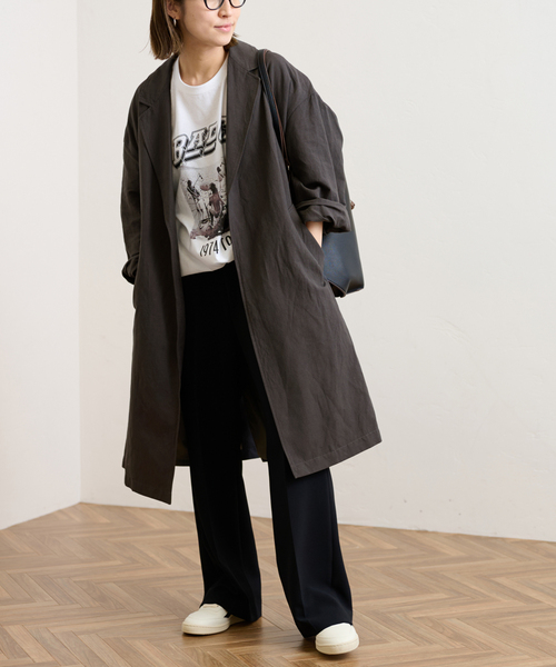 FRAMeWORK（フレームワーク）の「≪一部カラーWEB限定 / 追加≫綿麻ポプリンコート（チェスターコート・レディース・ベージュ/ブラック/チャコールグレー・FREE）」の2枚目の写真
