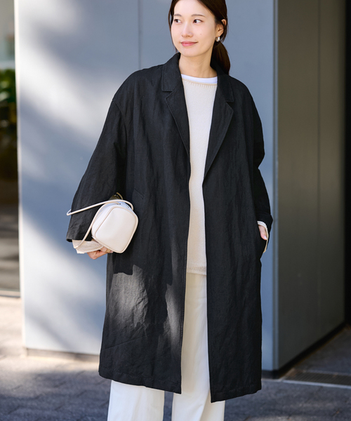 FRAMeWORK（フレームワーク）の「≪一部カラーWEB限定 / 追加≫綿麻ポプリンコート（チェスターコート・レディース・ベージュ/ブラック/チャコールグレー・FREE）」の7枚目の写真