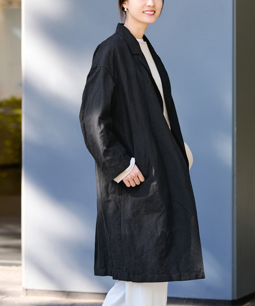 FRAMeWORK（フレームワーク）の「≪一部カラーWEB限定 / 追加≫綿麻ポプリンコート（チェスターコート・レディース・ベージュ/ブラック/チャコールグレー・FREE）」の9枚目の写真