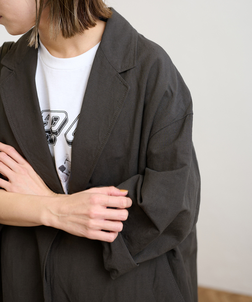 FRAMeWORK（フレームワーク）の「≪一部カラーWEB限定 / 追加≫綿麻ポプリンコート（チェスターコート・レディース・ベージュ/ブラック/チャコールグレー・FREE）」の9枚目の写真