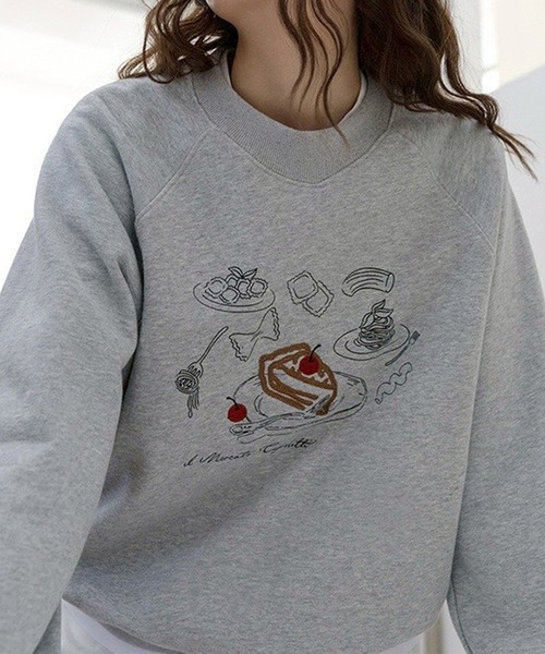 ケーキ刺繍ラグランスウェット/裏起毛トップス（スウェット）｜leune