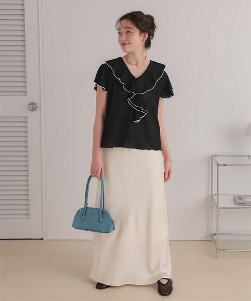 titivate(ティティベイト)の「配色メローフリルトップス(Tシャツ/カットソー・レディース・アイボリー/ブラック/ライトブルー・FREE)」の14枚目の写真