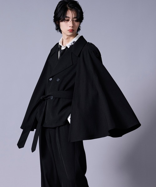 Ellno Loset(エルノロゼット)の「トレンチケープジャケット(テーラードジャケット・メンズ・ブラック/ベージュ・LARGE/MEDIUM/SMALL)」の3枚目の写真