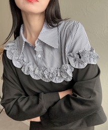 deux amour | 異素材切り替えフリルトップス(シャツ/ブラウス)