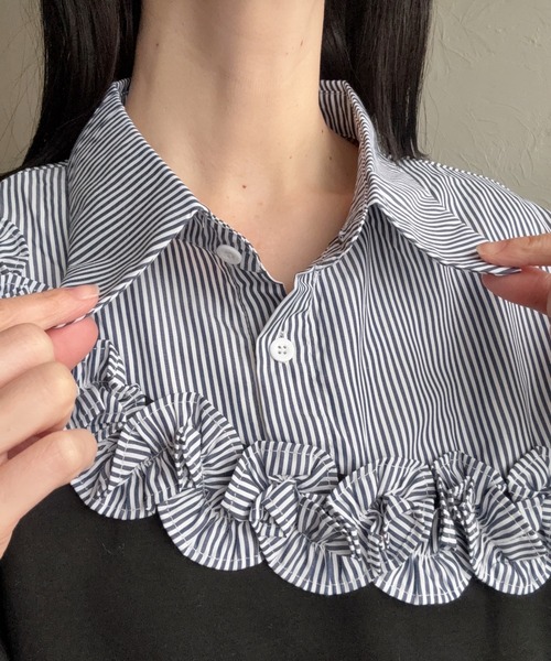deux amour（ドゥーザムール）の「異素材切り替えフリルトップス（シャツ/ブラウス・レディース・ブラック/グレー・M～Ｌ）」の15枚目の写真