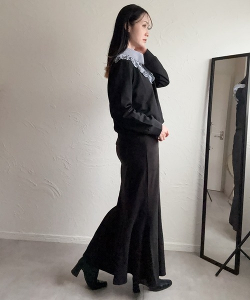 deux amour（ドゥーザムール）の「異素材切り替えフリルトップス（シャツ/ブラウス・レディース・ブラック/グレー・M～Ｌ）」の19枚目の写真