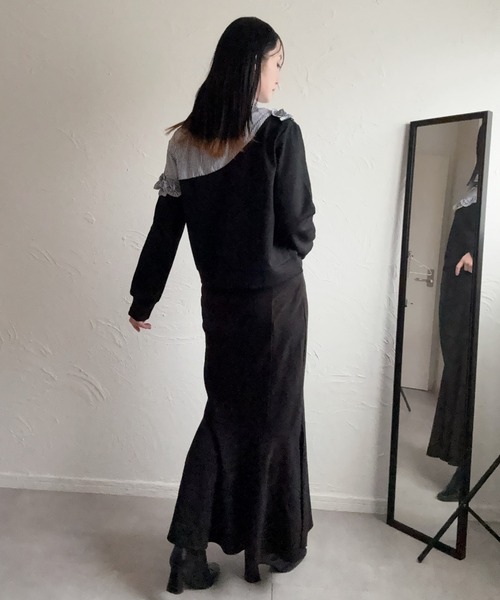 deux amour（ドゥーザムール）の「異素材切り替えフリルトップス（シャツ/ブラウス・レディース・ブラック/グレー・M～Ｌ）」の21枚目の写真