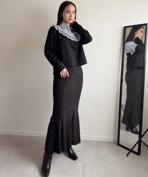 deux amour（ドゥーザムール）の「異素材切り替えフリルトップス（シャツ/ブラウス・レディース・ブラック/グレー・M～Ｌ）」の20枚目の写真