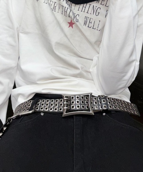 Never mind the XU(ネバーマインドザエックスユー)の「【Never mind the XU】Rivet eyelet biker belt / 【ネバーマインド ザ エックスユー】リベットアイレットバイカーベルト <着用動画あり>(ベルト・メンズ・ブラック/ホワイト・ONE SIZE)」の22枚目の写真