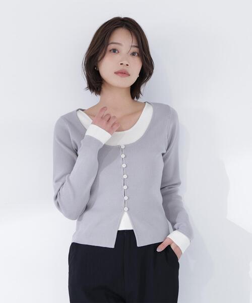 NATURAL BEAUTY BASIC（ナチュラルビューティーベーシック）の「◇レイヤードライクニット（ニット/セーター・レディース・グレー/ブラウン/オフホワイト・FREE）」の6枚目の写真