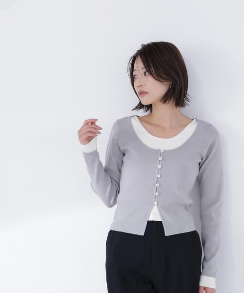 NATURAL BEAUTY BASIC（ナチュラルビューティーベーシック）の「◇レイヤードライクニット（ニット/セーター・レディース・グレー/ブラウン/オフホワイト・FREE）」の10枚目の写真