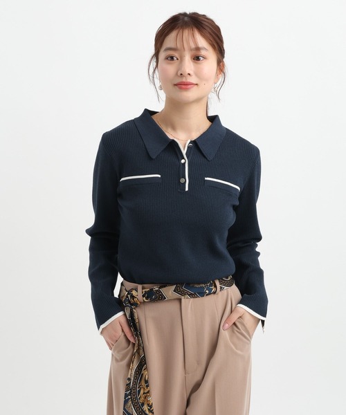 Andemiu(アンデミュウ)の「エリツキボタンカーディガン656638(ニット/セーター・レディース・イエロー/ネイビー/オフホワイト・FREE)」の2枚目の写真