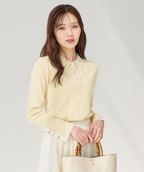 Andemiu(アンデミュウ)の「エリツキボタンカーディガン656638(ニット/セーター・レディース・イエロー/ネイビー/オフホワイト・FREE)」の6枚目の写真