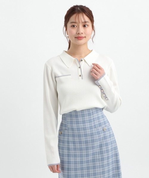 Andemiu(アンデミュウ)の「エリツキボタンカーディガン656638(ニット/セーター・レディース・イエロー/ネイビー/オフホワイト・FREE)」の10枚目の写真