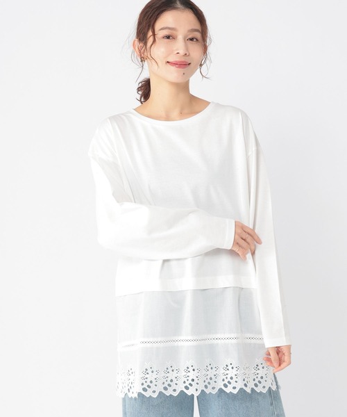 studio CLIP（スタディオクリップ）の「裾レース切り替えチュニック（その他トップス・レディース・チャコール/ライトグレー/ホワイト・FREE）」の2枚目の写真