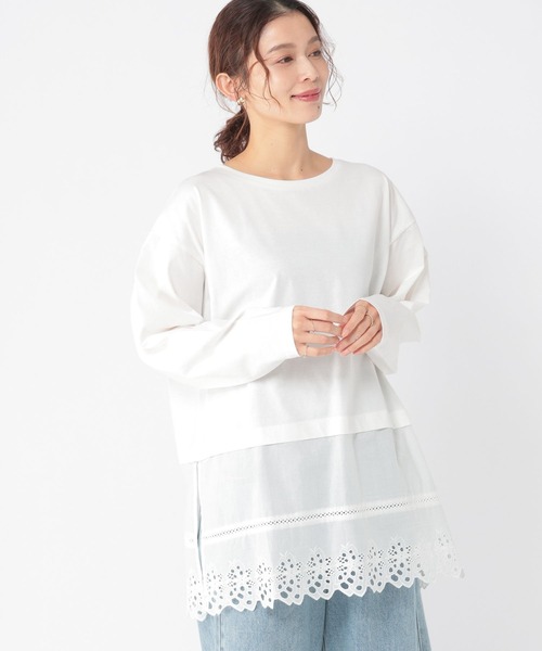 studio CLIP（スタディオクリップ）の「裾レース切り替えチュニック（その他トップス・レディース・チャコール/ライトグレー/ホワイト・FREE）」の4枚目の写真