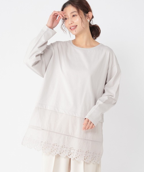 studio CLIP（スタディオクリップ）の「裾レース切り替えチュニック（その他トップス・レディース・チャコール/ライトグレー/ホワイト・FREE）」の8枚目の写真