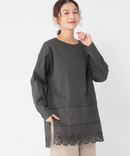 studio CLIP（スタディオクリップ）の「裾レース切り替えチュニック（その他トップス・レディース・チャコール/ライトグレー/ホワイト・FREE）」の12枚目の写真