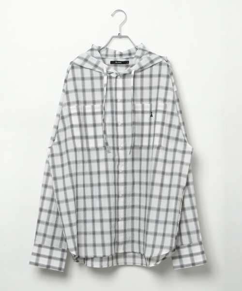 ALAND（エーランド）の「【UNISEX】ALAND／チェックフードシャツロングスリーブ（シャツ/ブラウス・レディース・ブラック/ホワイト・LARGE/SMALL）」の13枚目の写真
