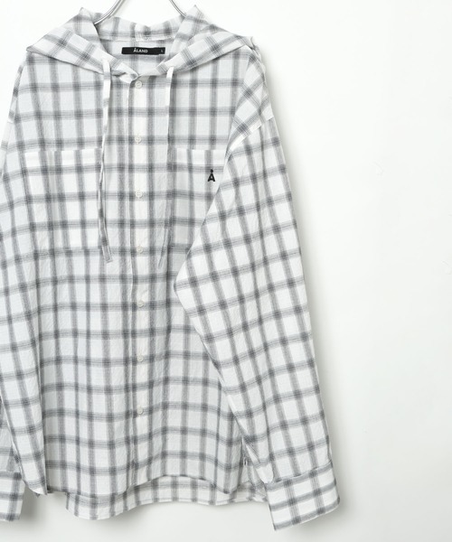 ALAND（エーランド）の「【UNISEX】ALAND／チェックフードシャツロングスリーブ（シャツ/ブラウス・レディース・ブラック/ホワイト・LARGE/SMALL）」の15枚目の写真