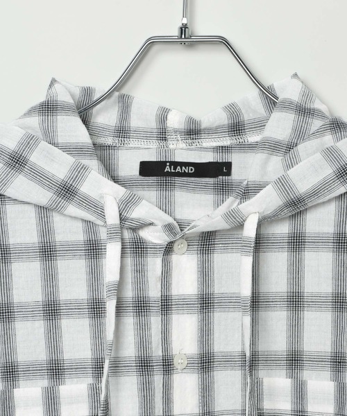 ALAND（エーランド）の「【UNISEX】ALAND／チェックフードシャツロングスリーブ（シャツ/ブラウス・レディース・ブラック/ホワイト・LARGE/SMALL）」の16枚目の写真