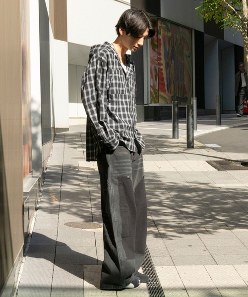 ALAND（エーランド）の「【UNISEX】ALAND／チェックフードシャツロングスリーブ（シャツ/ブラウス・レディース・ブラック/ホワイト・LARGE/SMALL）」の8枚目の写真