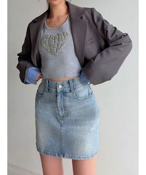 RESEXXY（リゼクシー）の「レイヤードクロップドジャケット（その他アウター・レディース・ネイビー/アイボリー/チャコールグレー・FREE）」の3枚目の写真