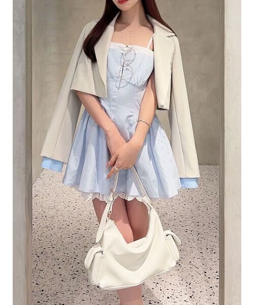 RESEXXY（リゼクシー）の「レイヤードクロップドジャケット（その他アウター・レディース・ネイビー/アイボリー/チャコールグレー・FREE）」の2枚目の写真