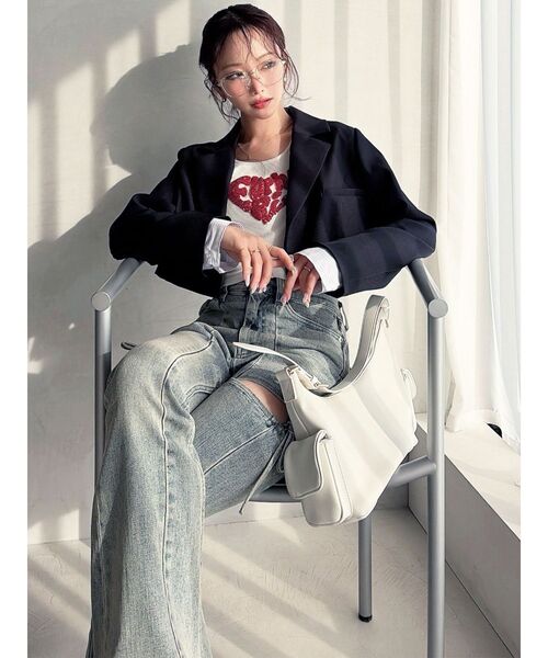 RESEXXY（リゼクシー）の「レイヤードクロップドジャケット（その他アウター・レディース・ネイビー/アイボリー/チャコールグレー・FREE）」の4枚目の写真