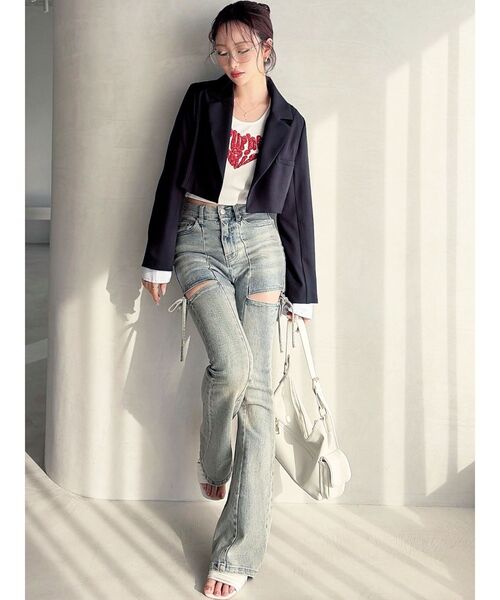 RESEXXY（リゼクシー）の「レイヤードクロップドジャケット（その他アウター・レディース・ネイビー/アイボリー/チャコールグレー・FREE）」の5枚目の写真