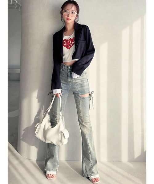 RESEXXY（リゼクシー）の「レイヤードクロップドジャケット（その他アウター・レディース・ネイビー/アイボリー/チャコールグレー・FREE）」の6枚目の写真