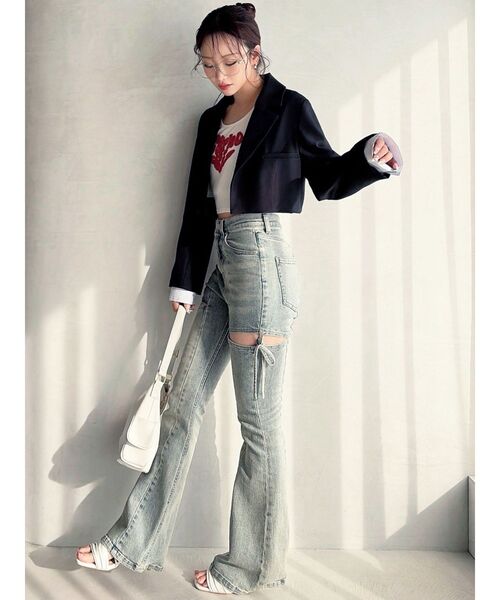 RESEXXY（リゼクシー）の「レイヤードクロップドジャケット（その他アウター・レディース・ネイビー/アイボリー/チャコールグレー・FREE）」の7枚目の写真