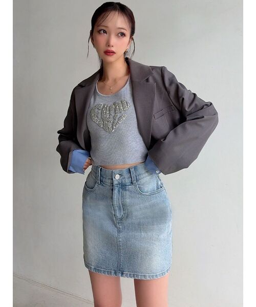 RESEXXY（リゼクシー）の「レイヤードクロップドジャケット（その他アウター・レディース・ネイビー/アイボリー/チャコールグレー・FREE）」の8枚目の写真