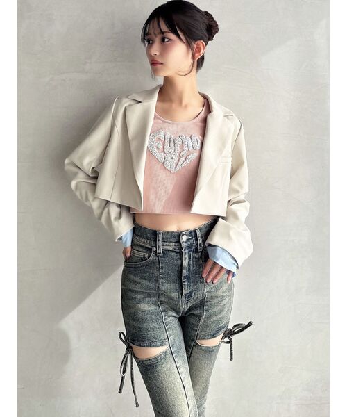 RESEXXY（リゼクシー）の「レイヤードクロップドジャケット（その他アウター・レディース・ネイビー/アイボリー/チャコールグレー・FREE）」の14枚目の写真