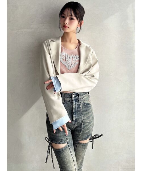 RESEXXY（リゼクシー）の「レイヤードクロップドジャケット（その他アウター・レディース・ネイビー/アイボリー/チャコールグレー・FREE）」の15枚目の写真