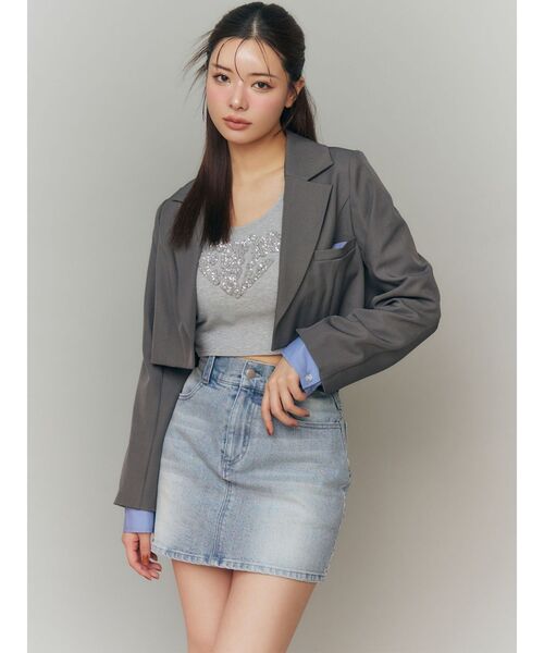 RESEXXY（リゼクシー）の「レイヤードクロップドジャケット（その他アウター・レディース・ネイビー/アイボリー/チャコールグレー・FREE）」の20枚目の写真