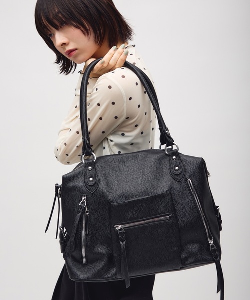 TONER(トナー)の「ダブルファスナーデザインショルダーバッグ/ロゴプレート付き(ショルダーバッグ・レディース・ブラック/ダークブラウン/オフホワイト・FREE)」の1枚目の写真