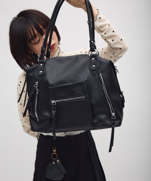 TONER(トナー)の「ダブルファスナーデザインショルダーバッグ/ロゴプレート付き(ショルダーバッグ・レディース・ブラック/ダークブラウン/オフホワイト・FREE)」の11枚目の写真