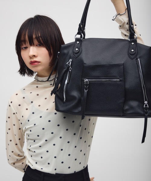 TONER(トナー)の「ダブルファスナーデザインショルダーバッグ/ロゴプレート付き(ショルダーバッグ・レディース・ブラック/ダークブラウン/オフホワイト・FREE)」の12枚目の写真