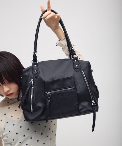 TONER(トナー)の「ダブルファスナーデザインショルダーバッグ/ロゴプレート付き(ショルダーバッグ・レディース・ブラック/ダークブラウン/オフホワイト・FREE)」の13枚目の写真