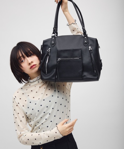 TONER(トナー)の「ダブルファスナーデザインショルダーバッグ/ロゴプレート付き(ショルダーバッグ・レディース・ブラック/ダークブラウン/オフホワイト・FREE)」の18枚目の写真
